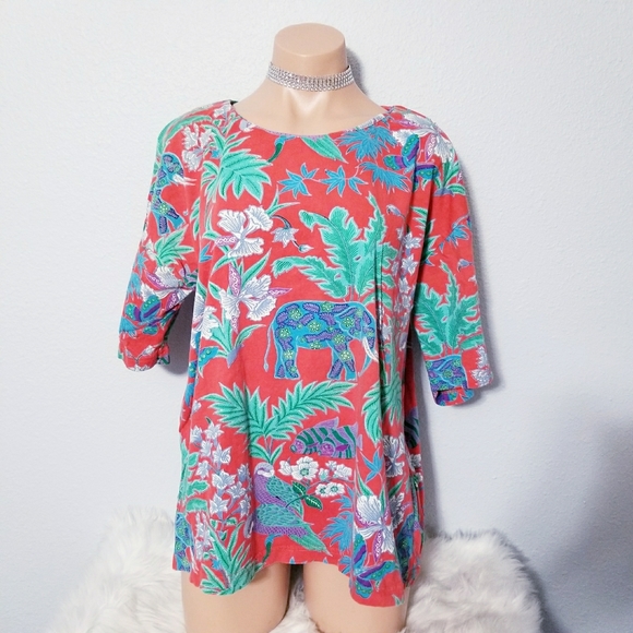 Vintage Tops - Vintage 80's Elephant Bird Fish ethnic shirt